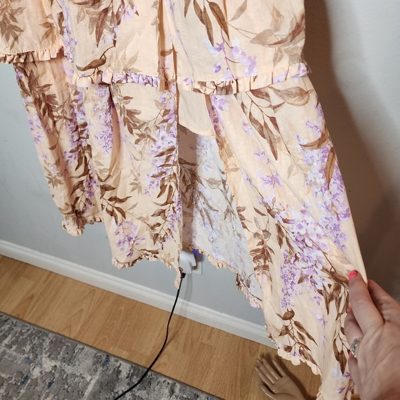 NWT House of Harlow Corset Tiered Linen/Rayon. Peach/Lavender Midi Dress. Medium - Picture 6 of 15